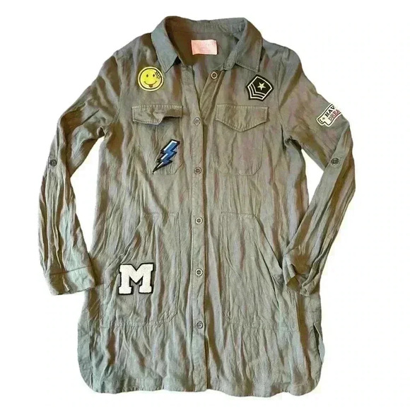 Women’s Love Tree Green Army Patchwork Shacket Shirt Size Small - Picture 1 of 5